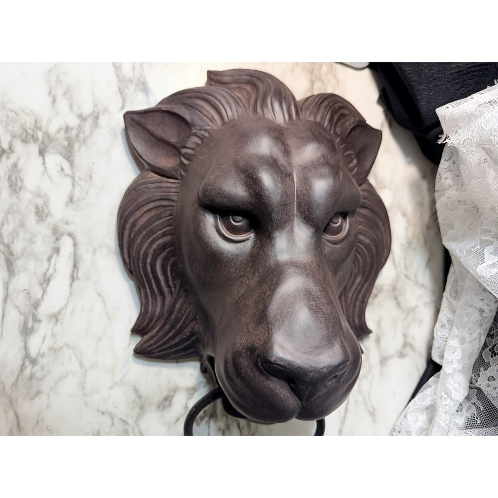 13" Lion Head 3D Wall Mounted Faux Door Knocker Towel Holder Cast Resin (2974) - Picture 3 of 9